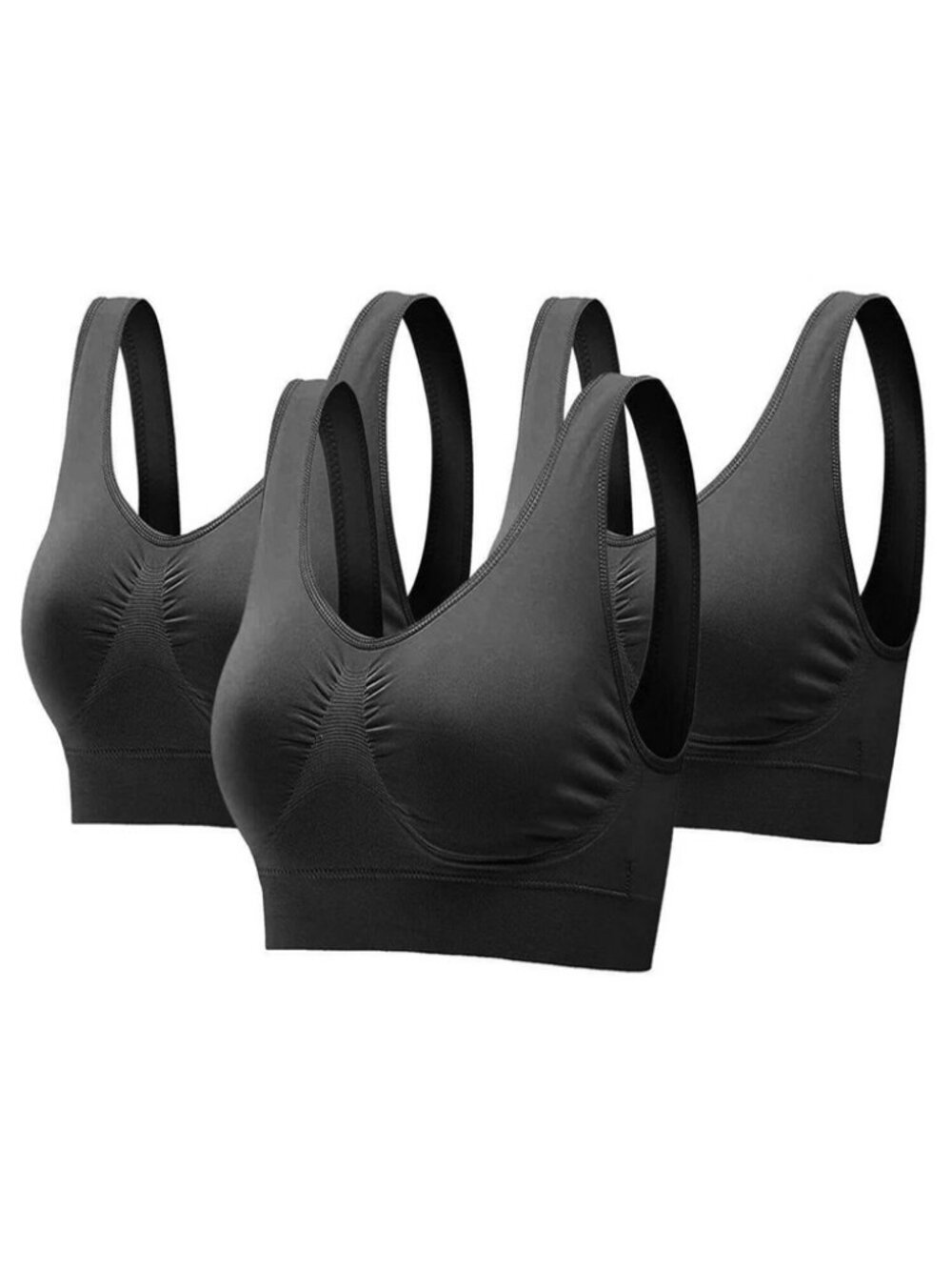 3Pack Sport Bras Seamless Wire Free Weight Support Tank Sports Yoga Sleep Bra